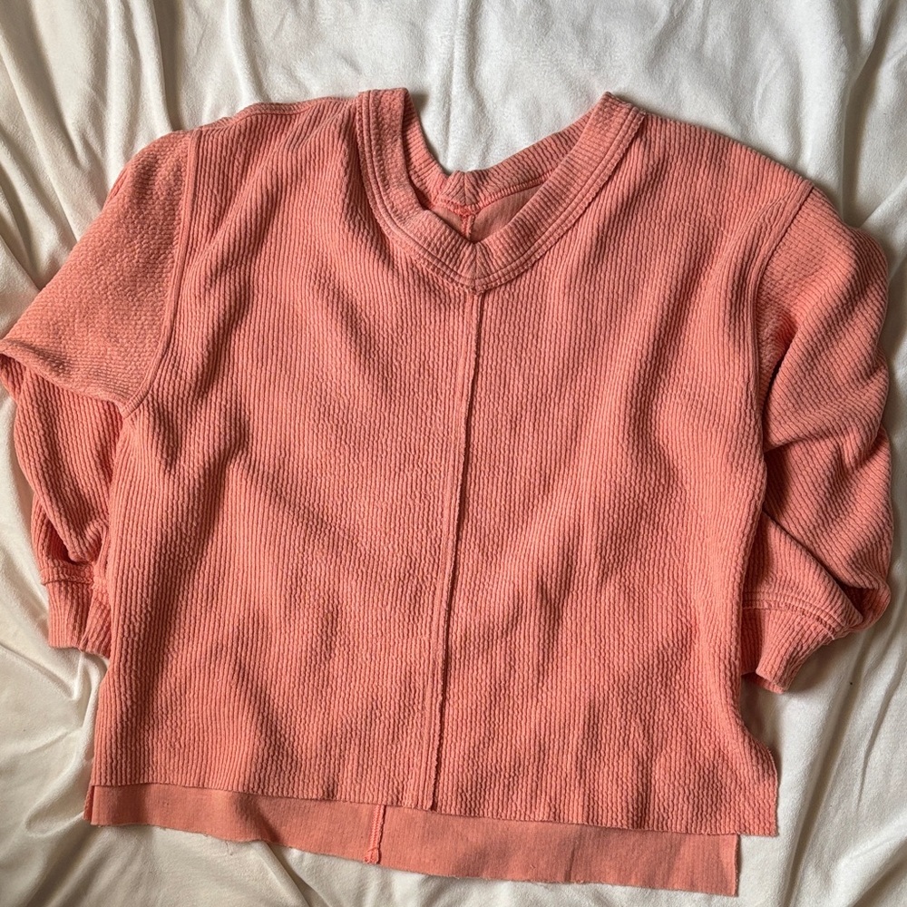 Aerie Coral V-Neck Sweater Oversized